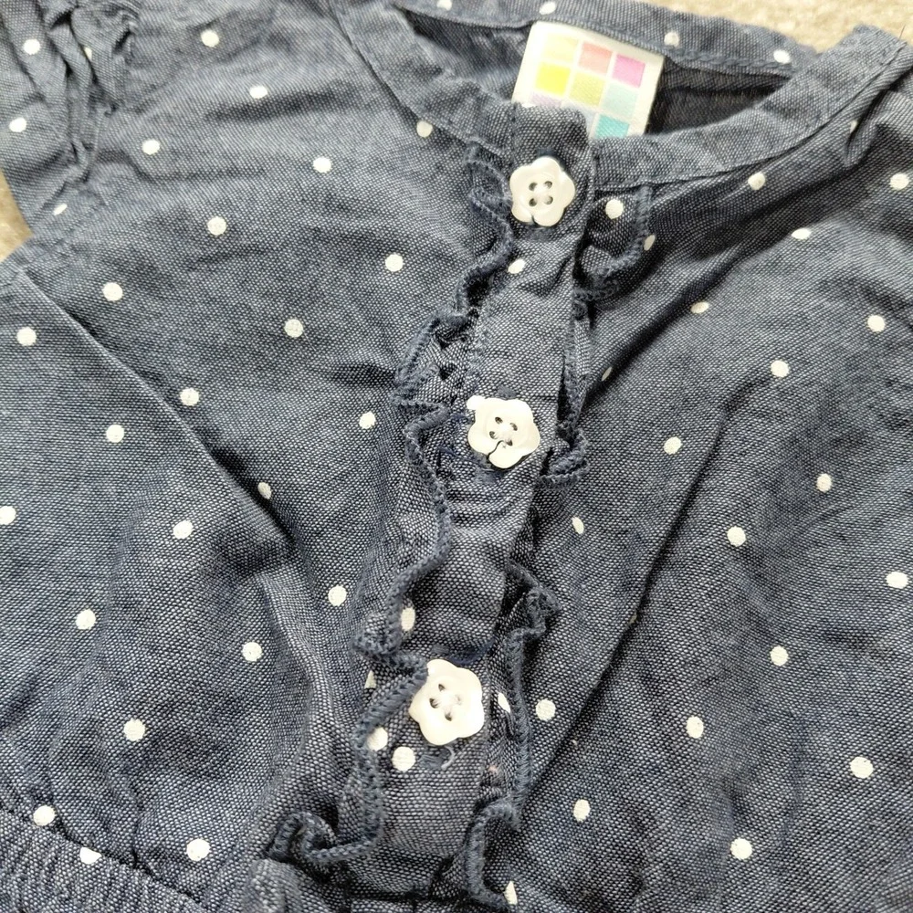 3 Pc Healthtex Baby Baby Girl Chambray Polka Dot Outfit Dress Diaper Cover 0-3 M